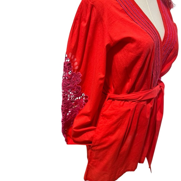 Chelsea & Violet Boho Embroidered Lace Sleeve Romper Red Pink M - Picture 9 of 11